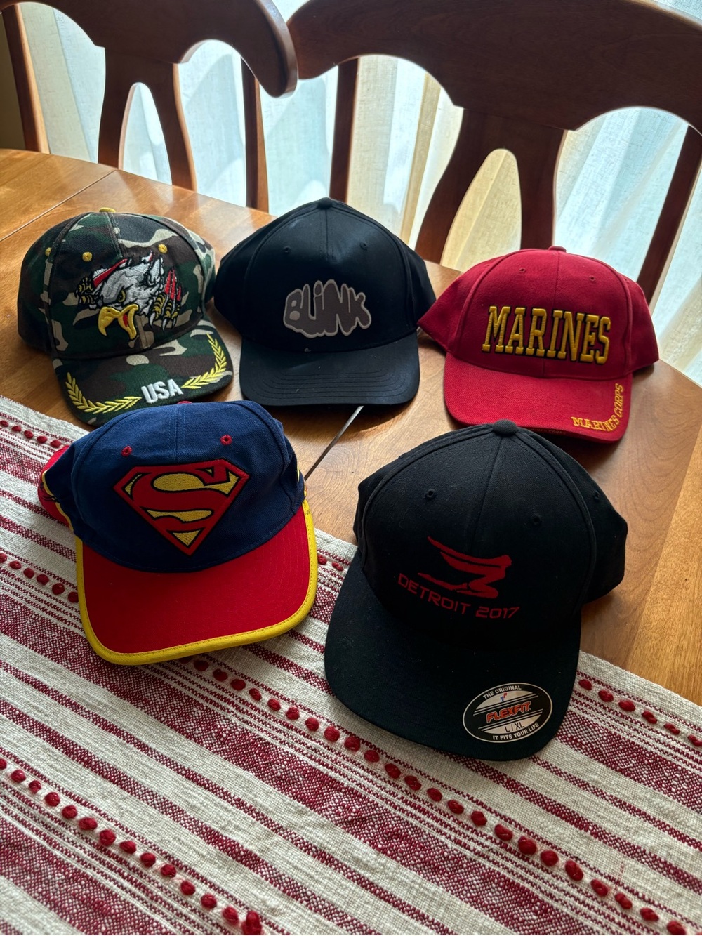Assorted Men’s Hats - Superman Blue/Red, Marines Red, Black, Camo - Multi-Pack